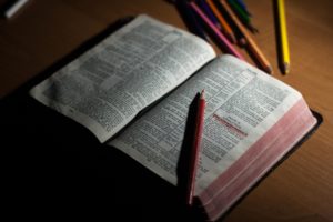 Bible verses highlighted with color pencils